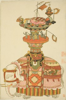 Mechanical Elephant with Festival Barge and Korean Musicians, c. 1765. Attributed to Komatsuya Hyakki.