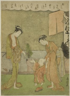 Two Women with Boy in Front of Powder Shop, c. 1770/71. Attributed to Shiba Kokan.