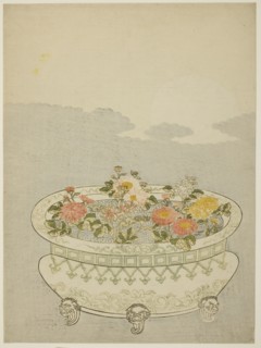 Chrysanthemums and the Rising Moon, c. 1766. Attributed to Suzuki Harunobu.