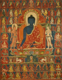 Painted Banner (Thangka) with the Medicine Buddha (Bhaishajyaguru), 14th century.