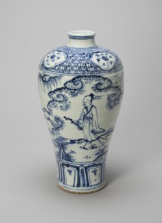 Elongated Bottle-Vase (Meiping) with a Scholar-Gentleman and Attendant, Ming dynasty (1368-1644), 15th century.