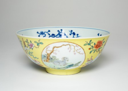 Bowl with Six Goats, Qing dynasty (1644-1911), Daoquang reign mark and period (1821-1850).