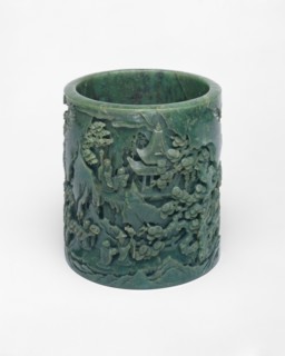 Brushpot Depicting a Daoist Paradise, Qing dynasty (1644-1911), reign of Qianlong (1736-1795).