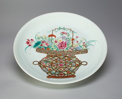 Famille-Rose 'Flower Basket' Dish, Qing dynasty (1644-1911), 18th century.