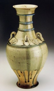 Vase (Hu) with Horizontal Bands, Loop Handles, and Lionlike Medallions, Sui dynasty (581-618).