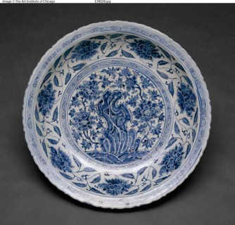 Large Foliate Dish with Garden Rock and Plants, Ming dynasty (1368-1644), late 15th/early 16th century.