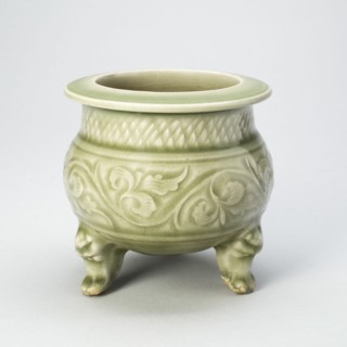 Tripod Incense Burner (Censer) with Peony-Leaf Scrolls, Netlike Petals, and Masklike Legs, Northern Song (960-1127) or Jin dynasty (1115-1234), c. 12th century.