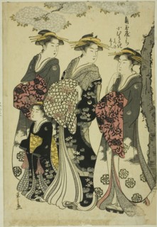 Komurasaki of the Kadotamaya with Attendants Hatsune and Shirabe, c. 1791.