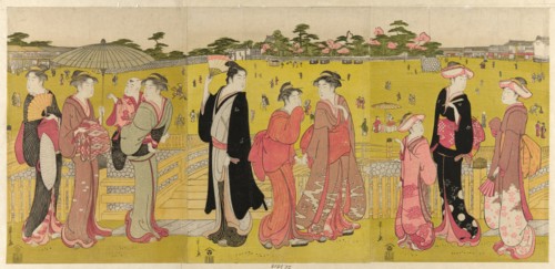 Strolling near Mihashi in Ueno, late 18th-early 19th century.