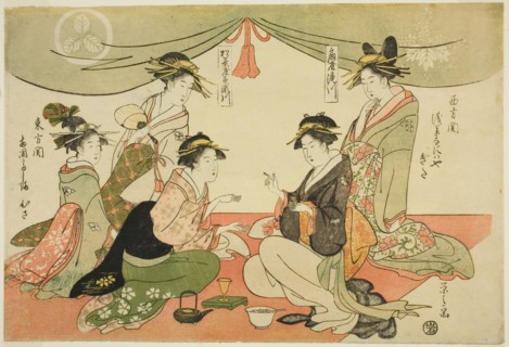 Naniwaya Okita and Takashima Ohisa playing a game of ken, c. 1793/94.