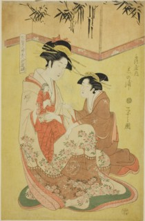 Beauties Parodying the Seven Sages - A Selection of Younger Courtesans (Shichi kenjin yatsushi bijin shinzo zoroe): Shinoura of the Tsuruya, c. 1793.