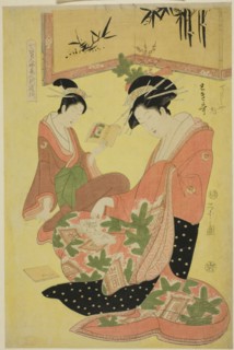 Beauties Parodying the Seven Sages - A Selection of Younger Courtesans (Shichi kenjin yatsushi bijin shinzo zoroe): Tokiuta of the Chojiya, c. 1793.