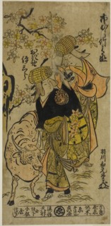 The Actors Ichimura Takenojo IV and Ogino Isaburo I as firewood peddlers in the play "Niwatori Oshu Genji," performed at the Ichimura Theater in the first month, 1726, 1726.