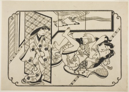 A Courtesan with Her Client, the first sheet of an untitled erotic picture album, c. 1673/81.