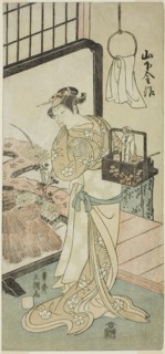 The Actor Yamashita Kinsaku II as Oume, Wife of Kisaku, in the Play Nue no Mori Ichiyo no Mato, Performed a the Nakamura Theater in the Eleventh Month, 1770, c. 1770.
