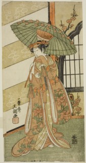 The Actor Onoe Tamizo I as Nishikigi in the Play Mutsu no Hana Ume no Kaomise, Performed at the Ichimura Theater in the Eleventh Month, 1769, c. 1769.