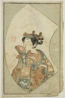 The Actor Arashi Hinaji, from "A Picture Book of Stage Fans (Ehon butai ogi)", 1770.