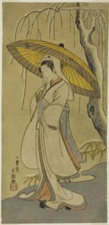 The Actor Segawa Kikunojo II as the Heron Maiden in the play "Cotton Wadding of Izu Protecting the Matrimonial Chrysanthemums (Myoto-giku Izu no Kisewata)," performed at the Ichimura Theater from the ...