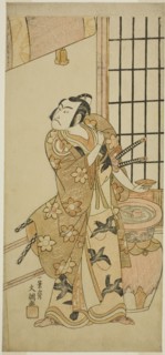 The Actor Sawamura Sojuro II as Kudo Suketsune (?) in the Play Edo no Hana Wakayagi Soga (?), Performed at the Ichimura Theater (?) in the Second Month, 1769 (?), c. 1769.
