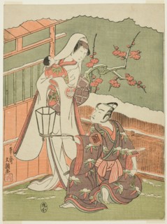 The Actors Arashi Sangoro II as Minamoto no Yoritomo Disguised as the Hat Maker (Ebosi Ori) Daitaro, and Segawa Kikunojo II as the Snow Woman (Yuki Onna), in the Dance Sequence "Oyama Beni Yuki no Sug...