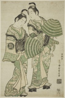 The Actors Onoe Kikugoro I and Sanogawa Ichimatsu I dressed as mendicant monks (komuso), c. 1749.