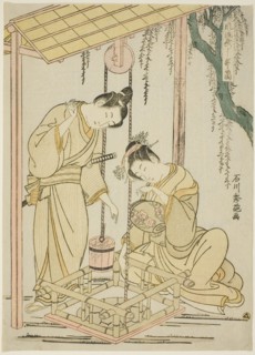 Modern parody of the well-curb episode from "Tales of Ise", c. 1766.