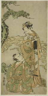 The Actors Nakamura Nakazo I as Matsukaze (right), and Ichikawa Komazo I as Yukihira (left), in the Play Kuni no Hana Ono no Itsumoji, Performed at the Nakamura Theater in the Eleventh Month, 1771, c....