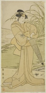The Actor Yamashita Kinsaku II as Okaya in the Play Yomogi Fuku Noki no Tamamizu, Performed at the Kiri Theater in the Fifth Month, 1795, c. 1795.
