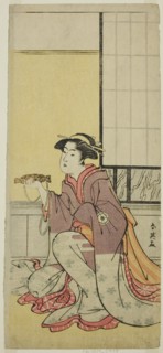 The Actor Iwai Hanshiro IV as Yae (?), in the Play Sugawara Denju Tenarai Kagami (?), Performed at the Kiri Theater (?) in the Seventh Month, 1788 (?), c. 1788.