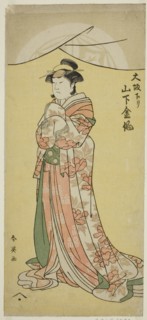 The Actor Yamashita Kinsaku II as the maid Tsumagi in the play "Otokyama O-Edo no Ishizue," performed at the Kiri Theater in the eleventh month, 1794, c. 1794.