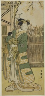 The Actor Nakayama Tomisaburo I as Lady Tokiwa (Tokiwa Gozen) (?) in the Play Kimmenuki Genke no Kakutsuba (?), Performed at the Ichimura Theater (?) in the Eleventh Month, 1791 (?), c. 1791.
