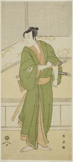 The Actor Iwai Hanshiro IV as Shirai Gompachi in the Play Gozen-gakari Sumo Soga, Performed at the Kawarazaki Theater in the Second Month, 1793, c. 1793.