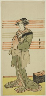 The Actor Nakamura Riko I as Osen of the Komatsuya House (?) in the Play Nanakusa Yosooi Soga (?), Performed at the Nakamura Theater (?) in the Second Month, 1782 (?), c. 1782.