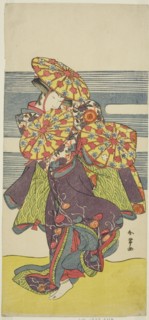 The Actor Iwai Hanshiro IV in the Hanagasa Dance in the Play Iromi-gusa Shiki no Somewake, Performed at the Nakamura Theater in the Ninth Month, 1781, c. 1781.