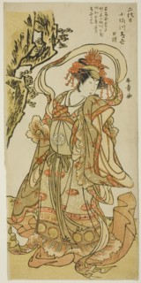 Osagawa Tsuneyo II as Itsukushima Tennyo in the Kabuki Play "Tokimekuya o-Edo no hatsuyuki”, Japan, c. 1780.
