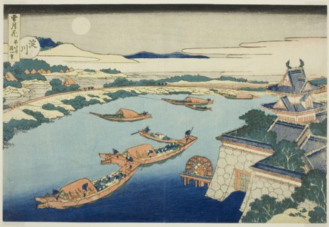 Moonlight on the Yodo River (Yodogawa), from the series "Snow, Moon and Flowers (Setsugekka)", Japan, c. 1833.