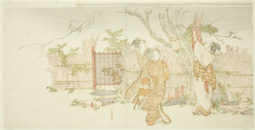 Three women beneath a plum tree at night, Japan, c. 1796.