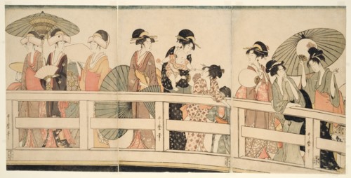 On top and beneath Ryogoku Bridge (Ryogokubashi no ue, shita), Japan, c. 1795/96.