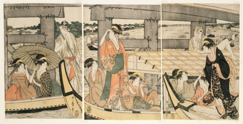 On top and beneath Ryogoku Bridge (Ryogokubashi no ue, shita), Japan, c. 1795/96.