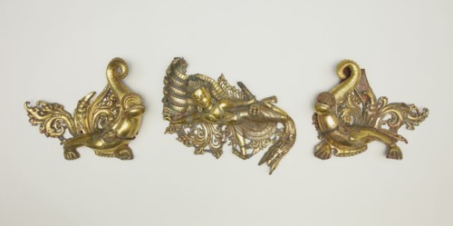 Set of Three Shrine Ornaments with Two Crocodiles (Makara) and a Serpent King (Nagaraja), 16th/17th century.