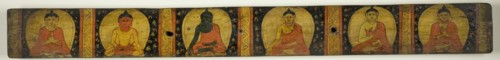 Manuscript Cover with Six Seated Buddhas with Various Hand Gestures (Mudras), 12th century.