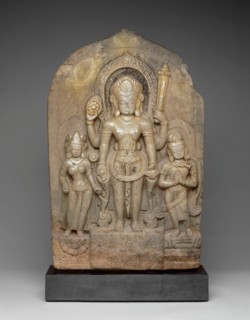God Vishnu with Goddess Lakshmi and His Mount, Garuda, in Attendance, 11th century.