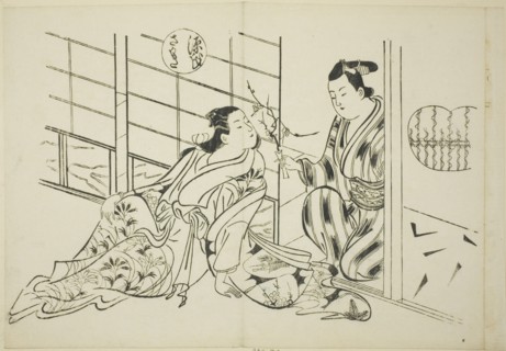 The Sakaki Chapter from "The Tale of Genji" (Genji Sakaki), from a series of Genji parodies, c. 1710.