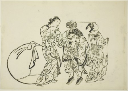 Measuring Daikoku's height, no. 5 from a series of 12 prints, c. 1708.
