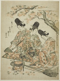 Parody of Palace Attendants Burning Maple Leaves to Heat Sake from "The Tale of Heike", c. 1750.