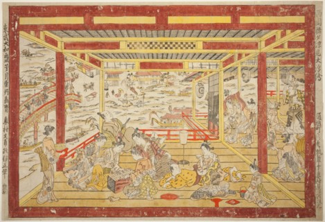 Enjoying the Evening Cool near Ryogoku Bridge (Ryogoku bashi yusuzumi uki-e), c. 1740.