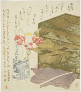 Camellia in Vase and Tea-utensil Box, 1820s.