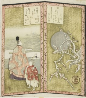 Plum blossoms and poet, from an untitled hexaptych depicting a pair of folding screens, c. 1825.