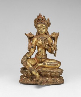 Goddess Green Tara Seated with Hand in Gesture of Gift Giving (Varadamudra), 14th century.