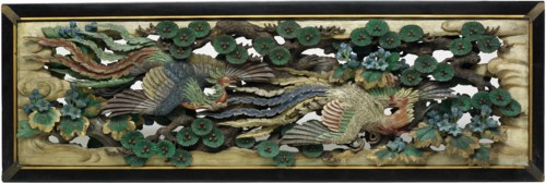 Carved wooden ramma (transom) panel from the Hooden, 1893. One of a pair.